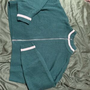 H&M Green Knit Sweater with Cream Stripe